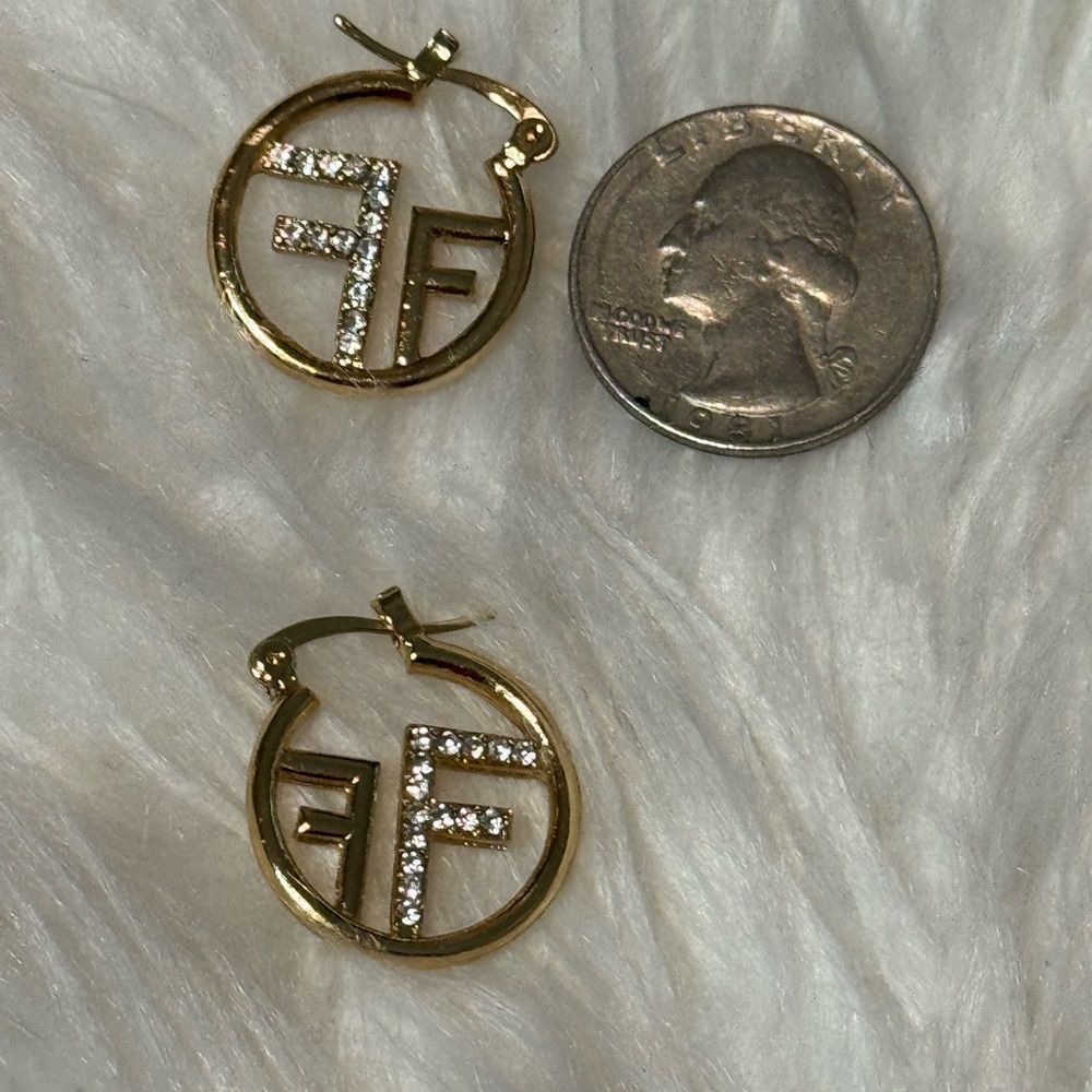 New Arrivals! Fashion Gold and Rhinestone Logo Hoop Earrings.